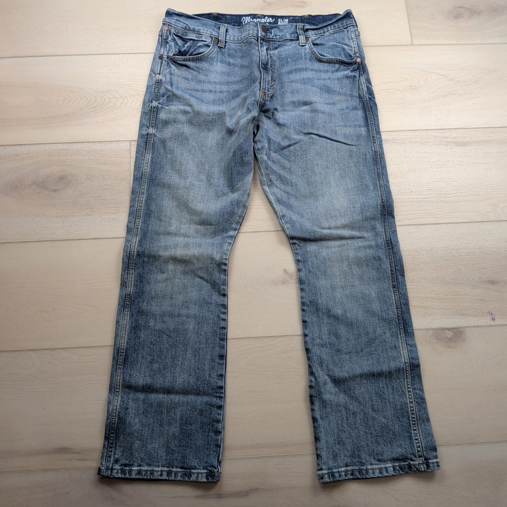 Wrangler Retro Slim Boot Jeans Mens 36x32 Blue Denim Stretch Western Cowboy